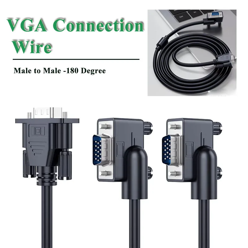 VGA High-definition Wire Male to Male Connection Cable Bend Straight VGA 180 Degree Plug Computer TV Projection Line 0.5-10M