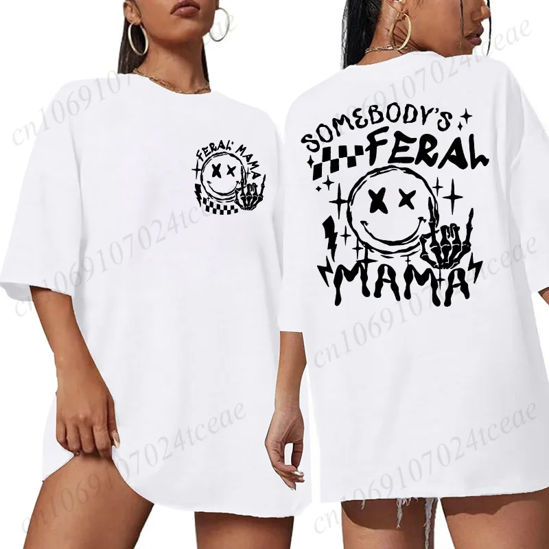 Geschenk für Feral Mom Damen T-Shirts Somebody's Feral Mama Shirt Sarkastisch Trendy Mom Tops Sommer Kurzarm T-Shirts Damenbekleidung