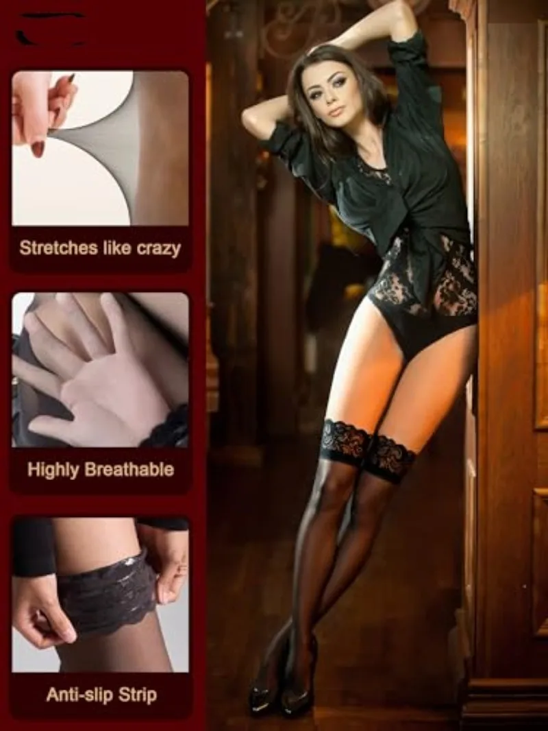 2026 Women Flower Transparent Silk Stocking Female White Sexy Slim Hosiery High Knee Cuff Tights Elastic Fashion High Stockings