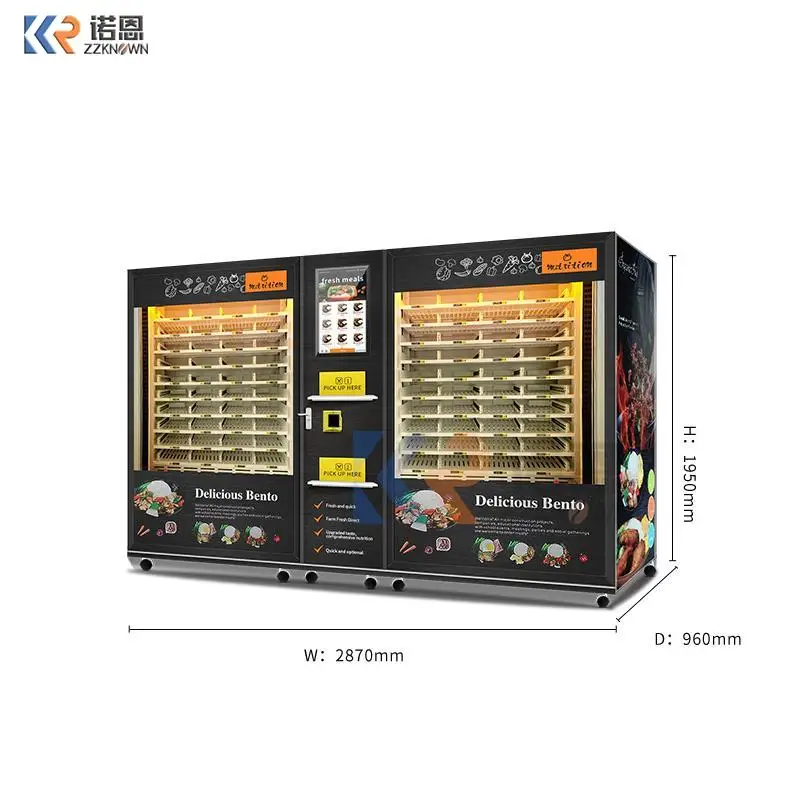 Large Capacity 2 Cabinets Hot Food Vending Machine With Microwave Heating And Smart Touch Screen