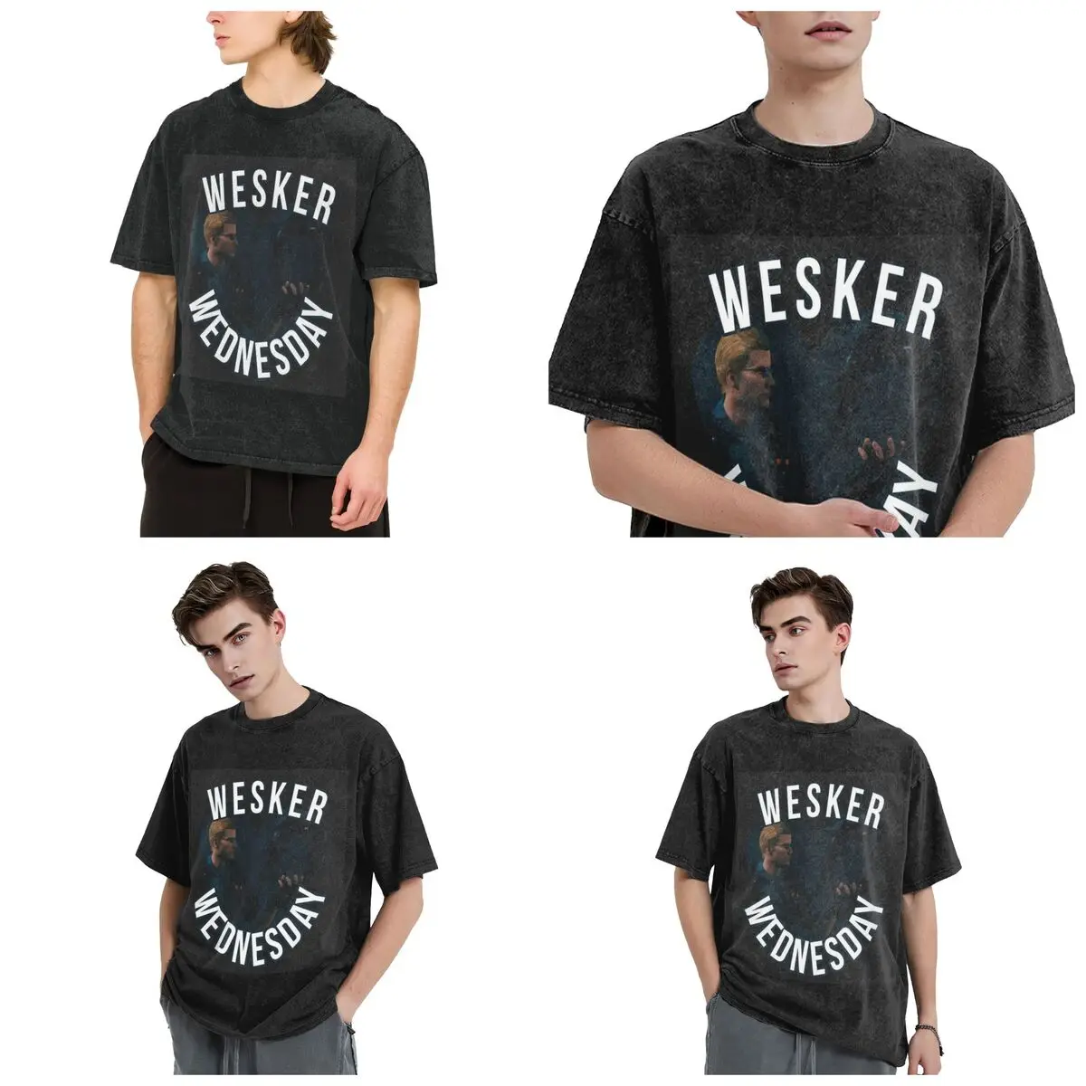 On Wednesdays We Wear Wesker Albert Hip Hop Short Sleeve T-Shirts Washed Tops Tees Streetwear T Shirt Casual for Men Women