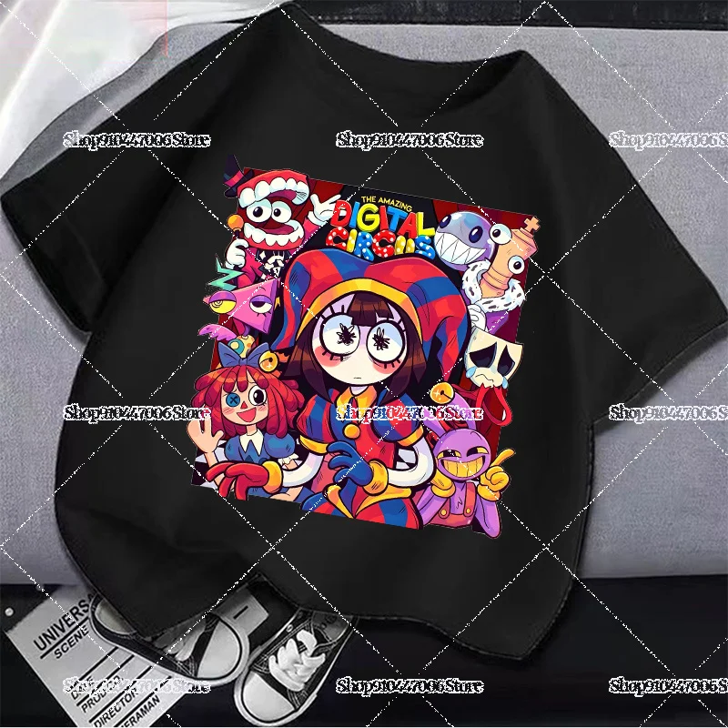 Anime The Amazing Circus T-shirt Kid Cartoon Figure Painting Shirts Pomni Jax Boy Girl Boutique Clothes Aesthetic Round Neck Top