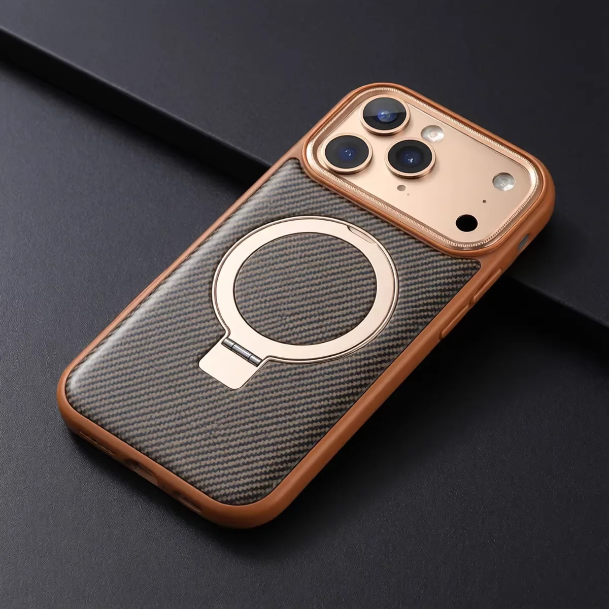 

Premum Leather Case For iPhone 17 Pro Max Air 16 15 14 Plus 13 Foldable Stand Magnetic Cover Carbon Fiber Texture Elegant Style