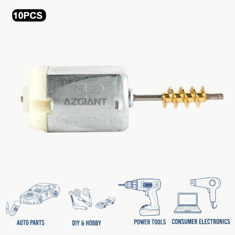 AZGIANT 10PCS Micro Worm Gear Motor DC 12V 2.5 Inch Long Axis Copper Carbon Brush Low Noise Durable DIY Toys Brand New