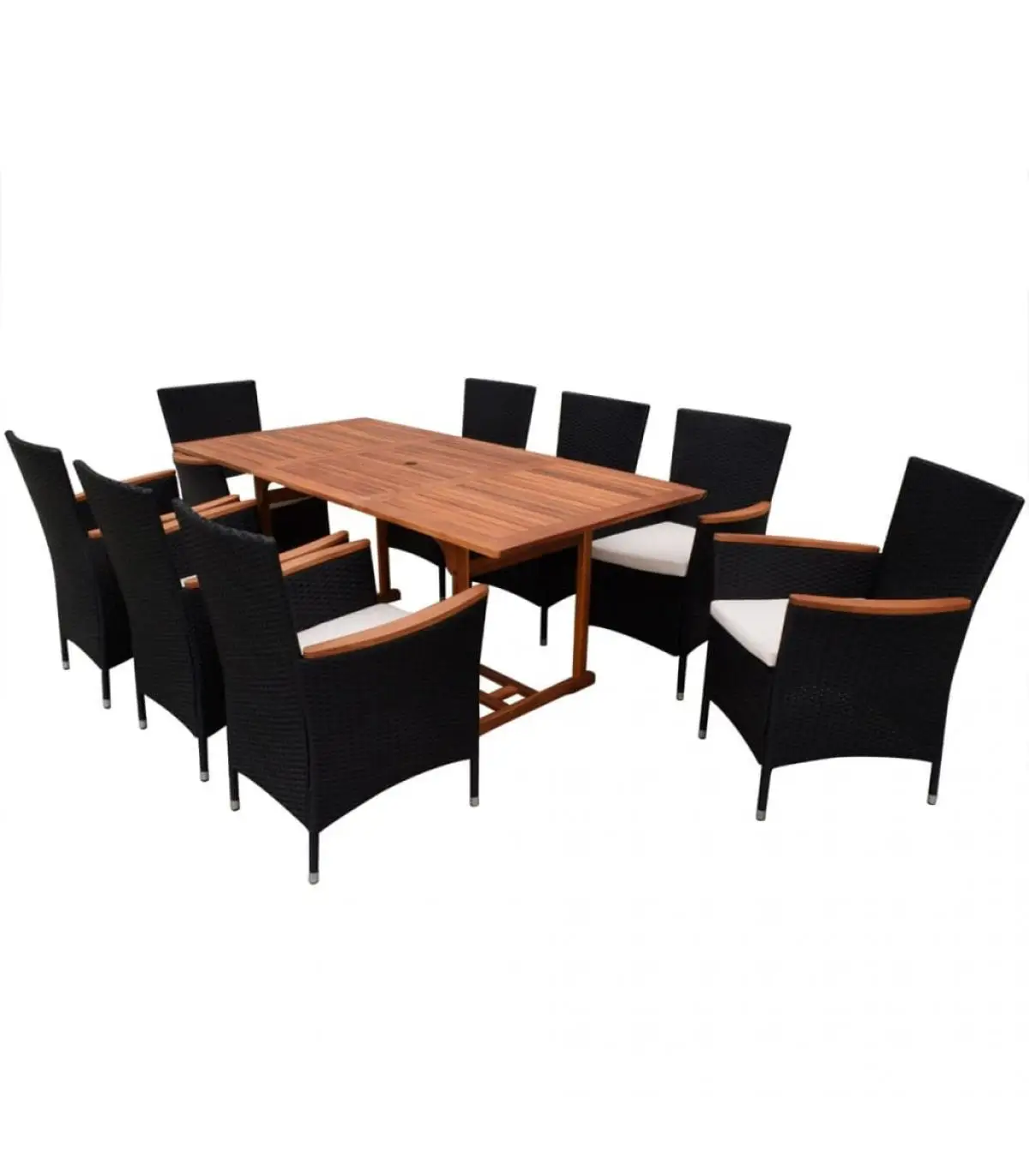 Garden sets garden dining Set 9 pieces and black synthetic rattan cushions