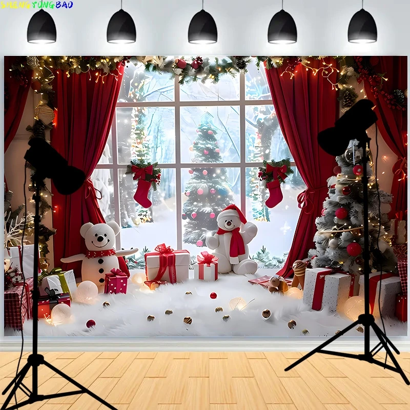 Christmas Day Wreath Snowman Photography Backdrop Props Family Xmas Eve Party Decor Living Room New Year Background DS-05