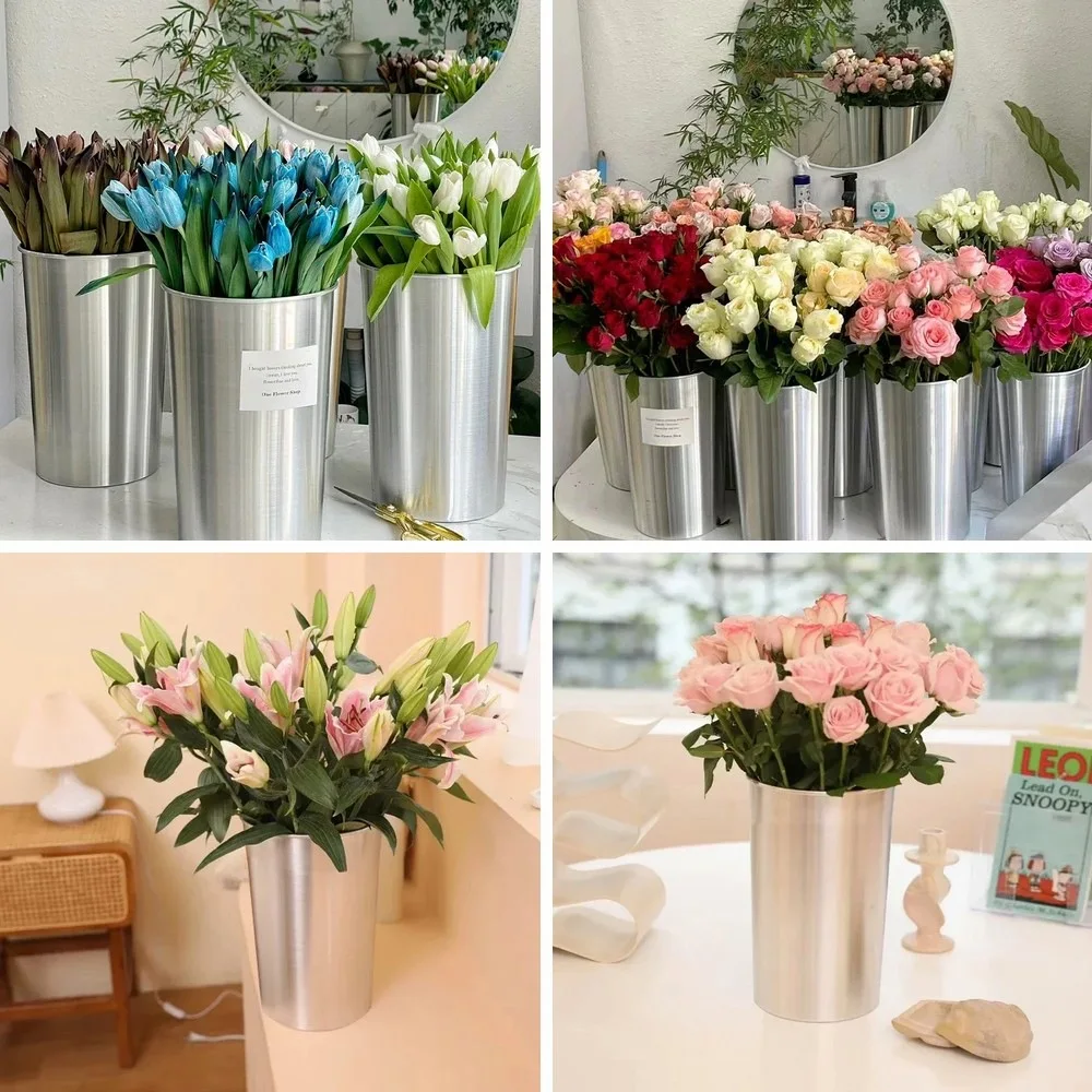 1pc Aluminum Flower Bucket for Hydroponics, Floral Arrangement, and Shop Decoration, Plant Awakening Vase