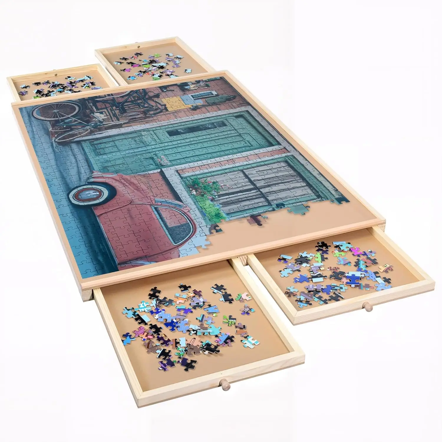 Puzzlebrett mit Schubladen für 500-teiliges Puzzle, 25 x 19 Zoll Holzpuzzles, Tisch für Erwachsene, Spiel, Organizer, Aufbewahrung, Zubehör