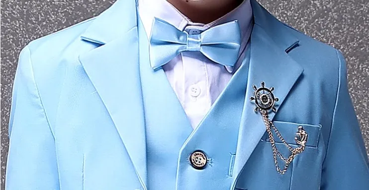 Children Sky Blue Photograph Suit Flower Boys Wedding Dress Kids Tuxedo Evening Party Wear Teenager Graduation Birthday Costume