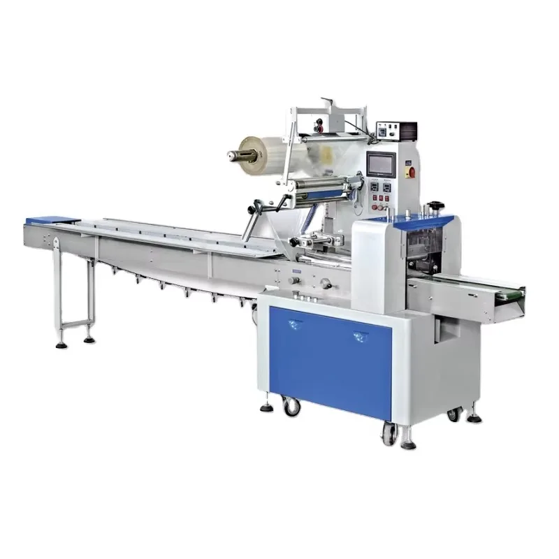 Fully Automatic Horizontal Pillow Flow Filling Wrapping Packaging Machine for Food Bags Vegetables Fruits Bread Cookies Biscuits