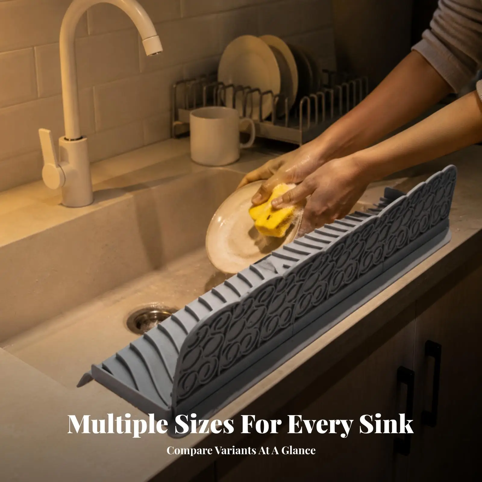Kitchen Sink Splash Guard Silicone Water Deflector for Countertop Basin Spatter Shield with Suction Base