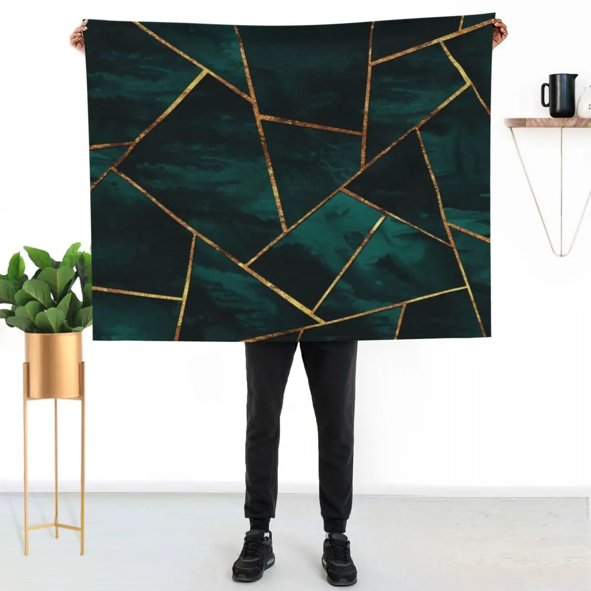 Dark Teal Ink Copper Gold Geometric Glam #1 #geo #decor #art Throw Blanket Soft Big Warm Blankets For Sofas Blankets