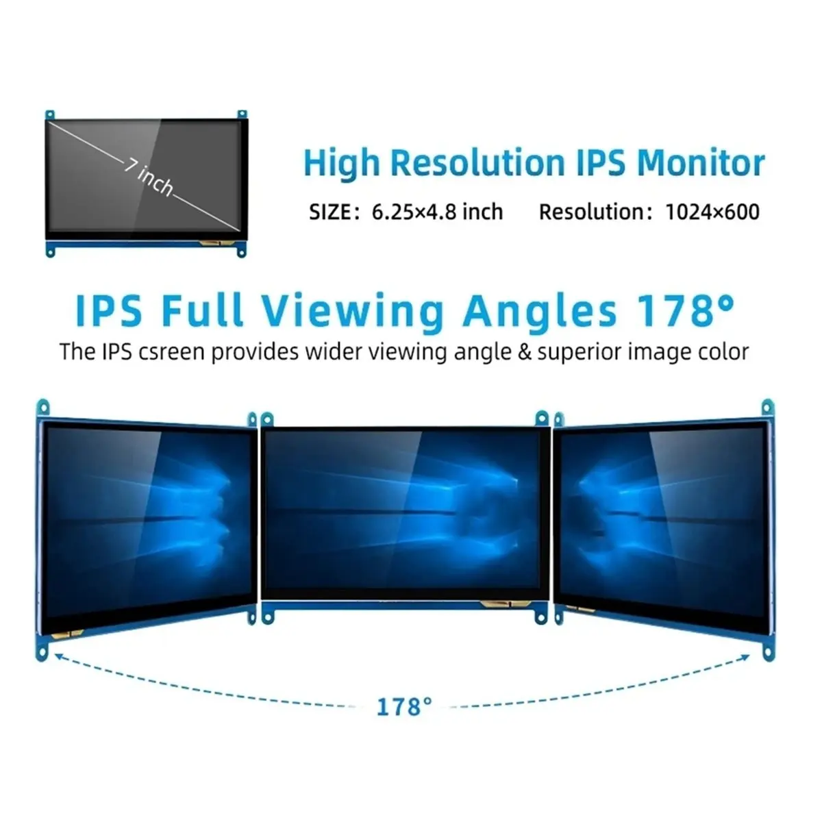 Punctual- 7-Inch LCD HDMI-Compatible Display Monitor for Raspberry Pi 3rd Generation Ultra-High Definition 1024x600