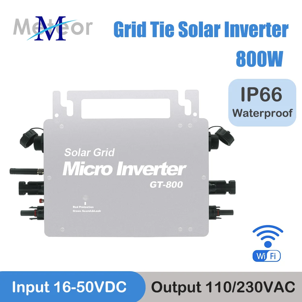 800W Micro Solar Grid Tie Inverter Waterproof IP66 DC 16-50v To AC 110v 230v for Household Appliance Power Converter Camping