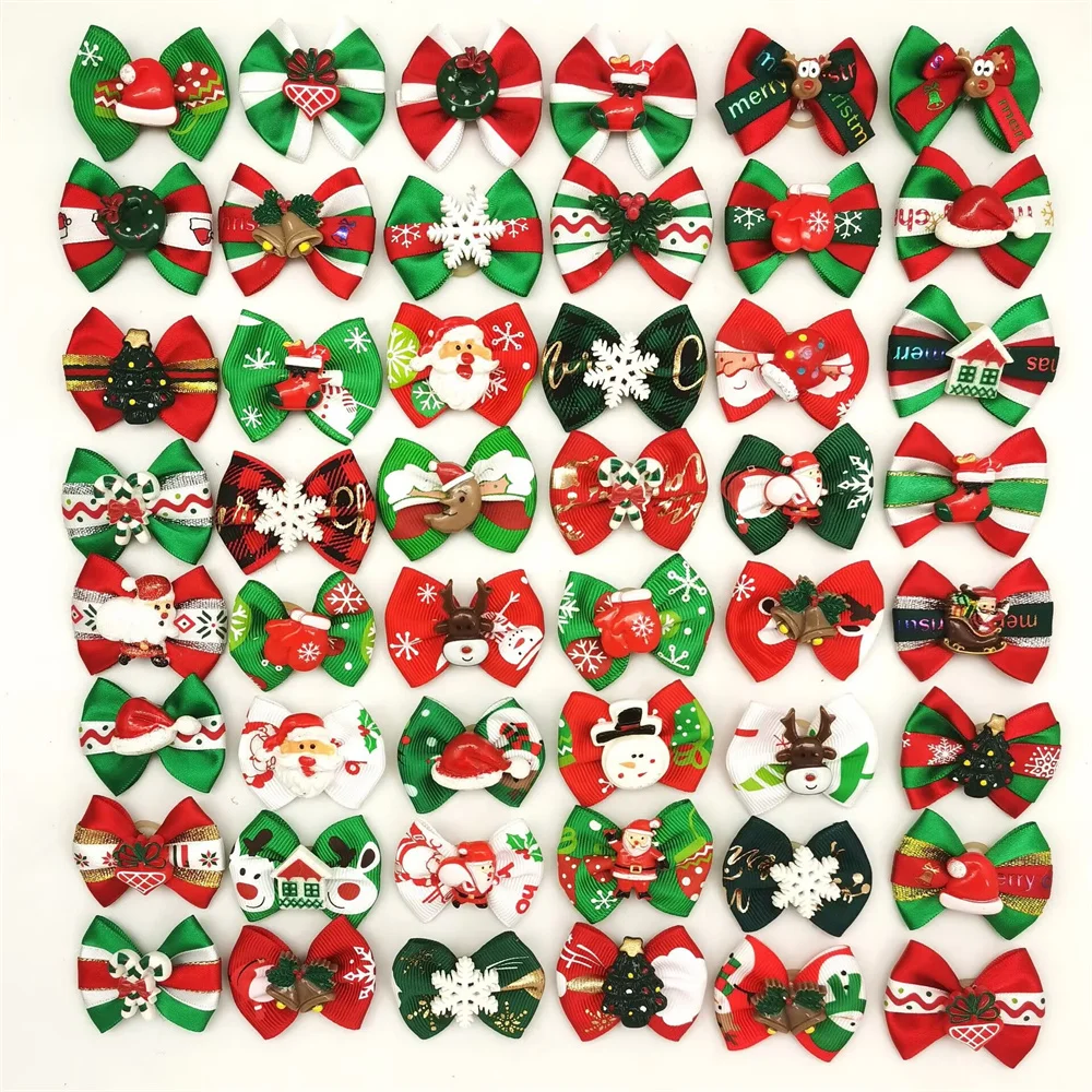 50/100pcs Christmas Pet Hair Bows Boy Girl Dog Grooming Bows Rubber Bands Xmas Dog Pet Hair Accessories Grooming Product