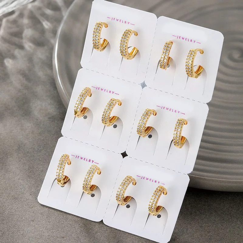XP Jewelry --- Micro Inlay 2 Line Zircon Smalll 1 cm Hoop Earrings for Women Fashion Jewelry 24 k Pure Gold Plated Wholesale