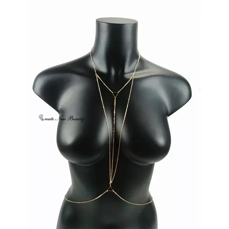 Chest Chains Sexy Body Jewelry Charm Goth Body Chain Bikini for Women Summer Accessories Beach Waist Gift Necklaces Triangle