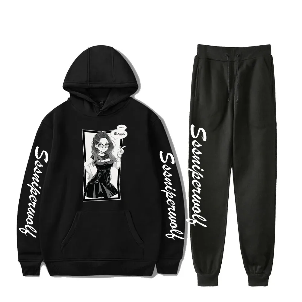 

SSSniperWolf que é ilegal Hoodie Jogger Pants Two Piece Set Sweatshirts + Sweatpants 2024 Conjuntos das mulheres dos homens 2024