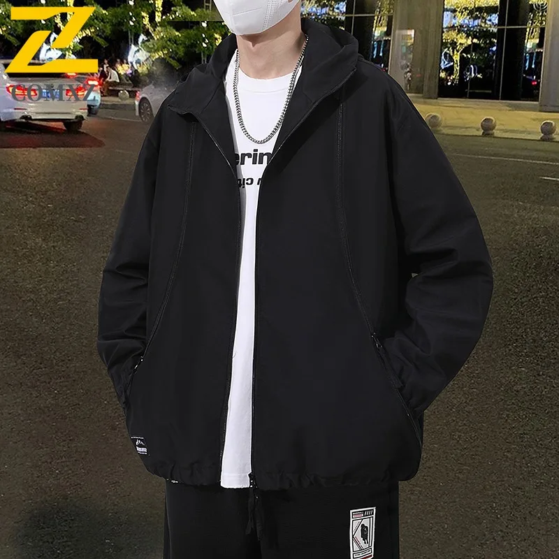 COMXZ 2025 Mens Autumn Jacket Trendy Youth Loose Fit Windbreaker Casual Streetwear Outerwear Lightweight
