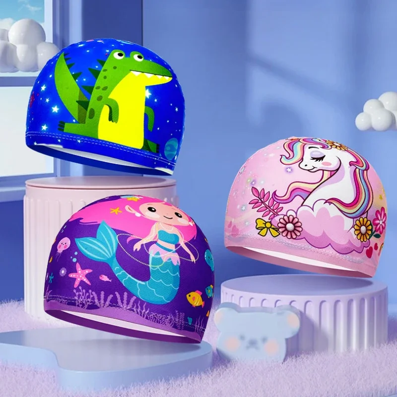 Czapki kąpielowe z kreskówkami dla chłopców i dziewcząt, urocze czepki do pływania, wysoce elastyczne, miękkie czepki kąpielowe, akcesoria do włosów na basen.