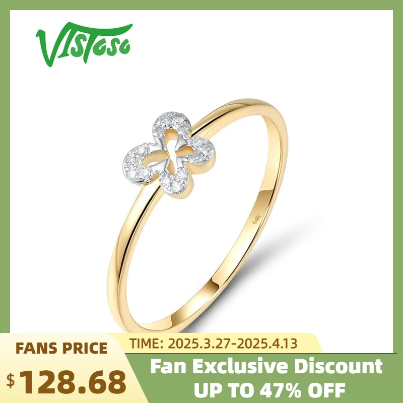 

VISTOSO Genuine 14K 585 Yellow Gold Ring For Women Sparkling Diamond Simple Stacked Flower Wedding Engagement Gifts Fine Jewelry