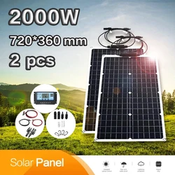 2000W solar panel kit 18V high-efficiency flexible solar panel for outdoor travel, hiking, climbing, camping, charging