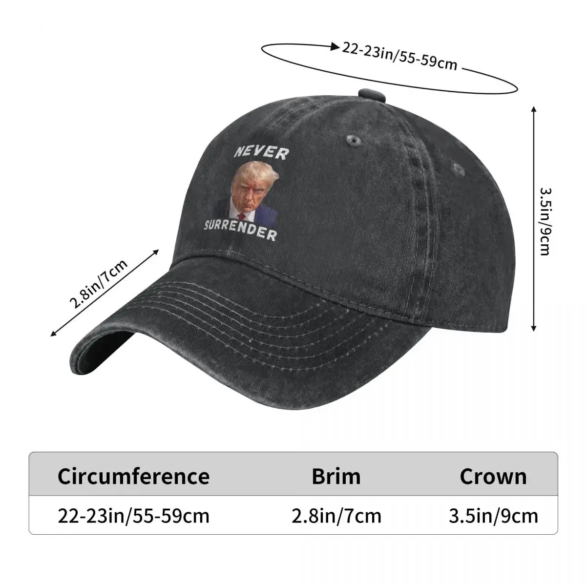 Trump Never Surrender Merch Unisex Baseball Caps Mug Shot Free Trump Distressed Denim Cap Hat Vintage Outdoor Activities Sun Cap