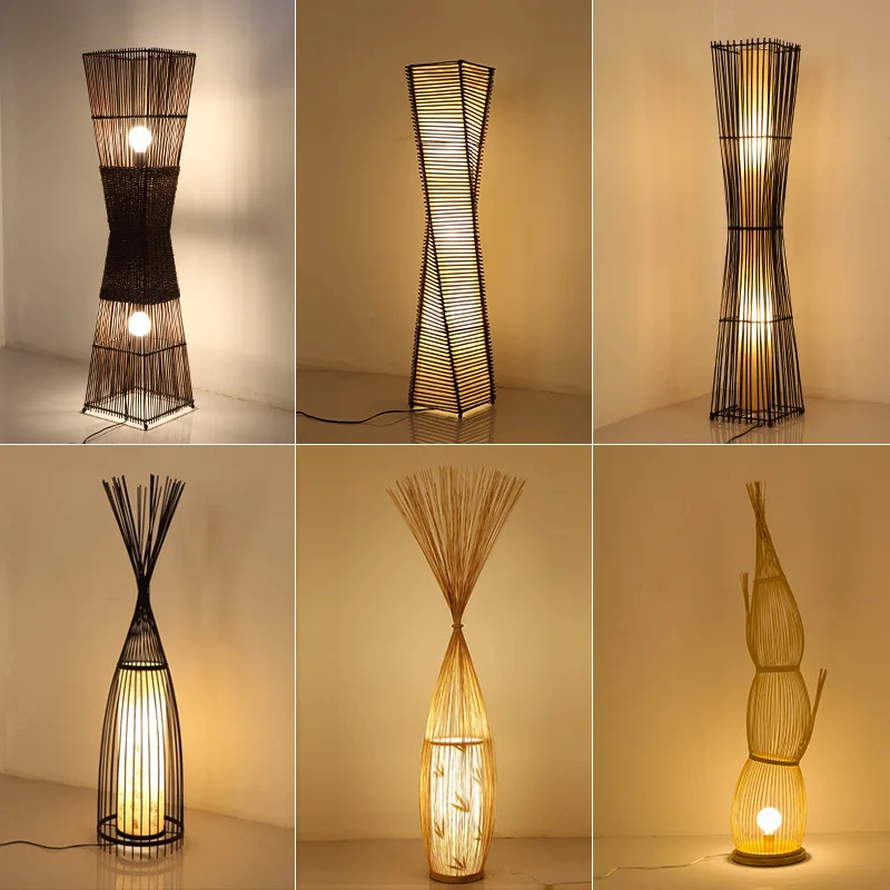 Lampadaire japonais tatami zen, lampe verticale pour salon et chambre à coucher, art chinois en bambou, décoration antique d'asie du sud-est