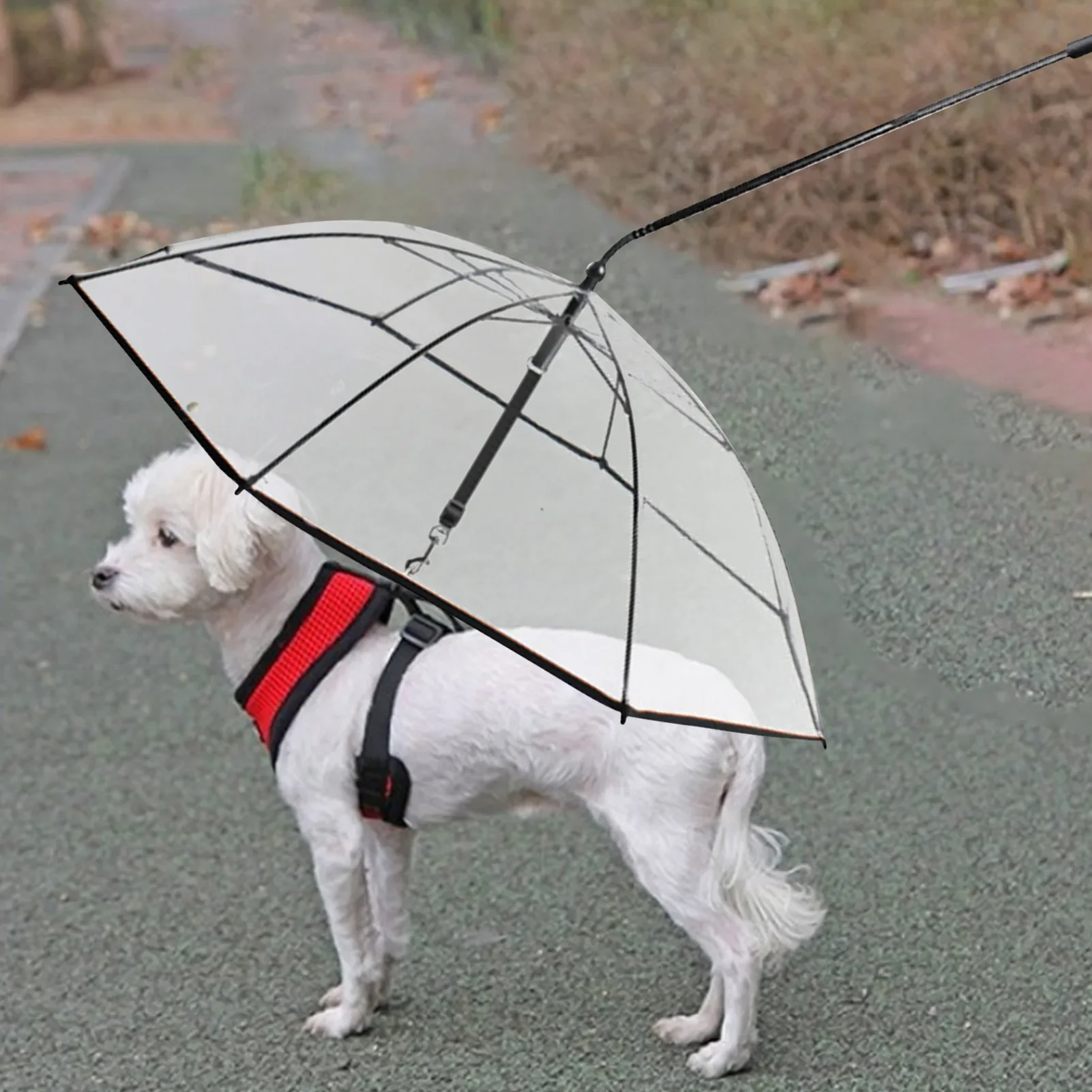 Przezroczysty regulowany parasol w kształcie litery C dla zwierząt domowych do chodzenia na deszczu lub śniegu Płaszcze przeciwdeszczowe Psy Parasol Szybka dostawa Dropshipping