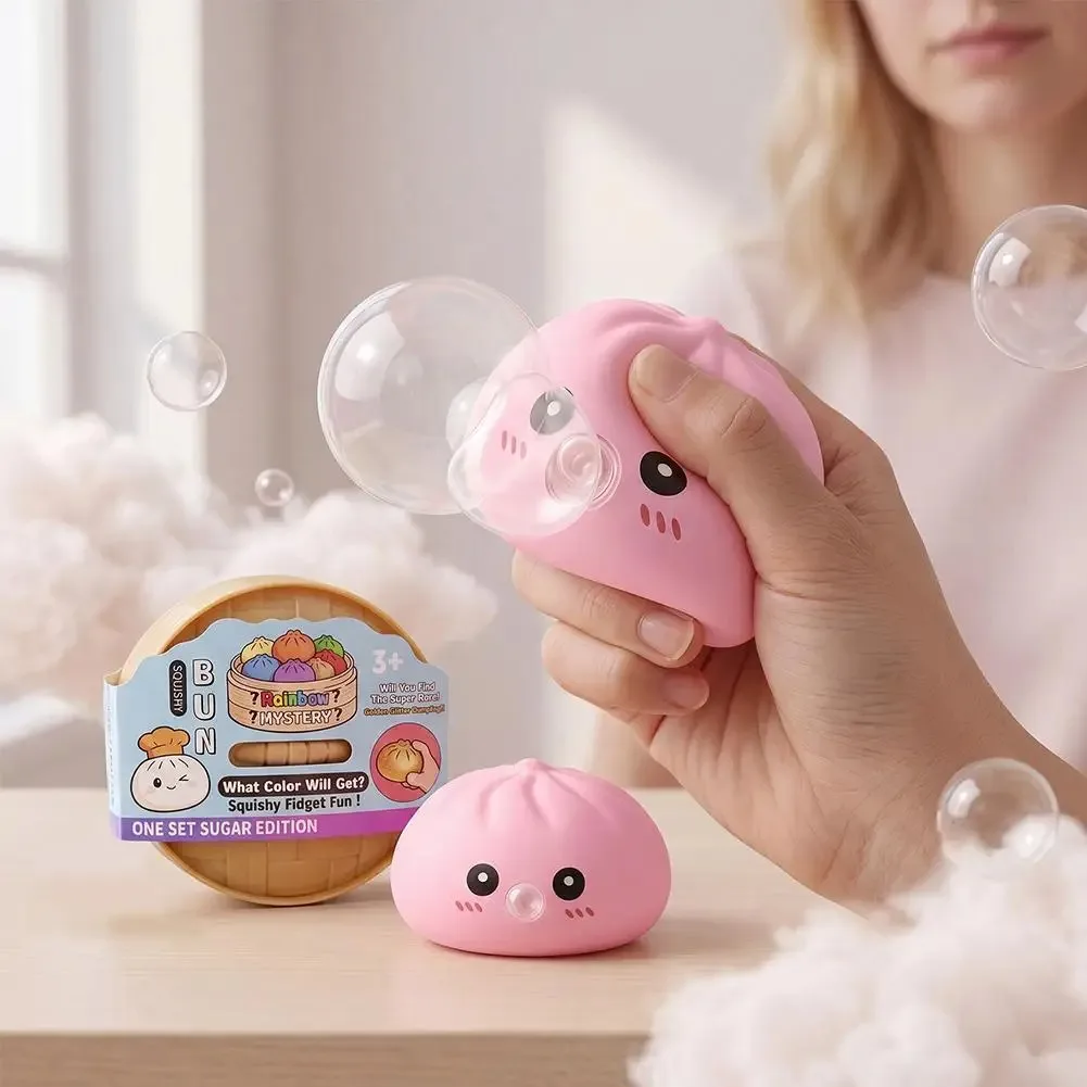 //Dumpling Squishies Blow Bubbles Toy Dumpling Squishies Set with Steamer New Bubble-Blowing Squishies, Stretchy Fidget Sensory