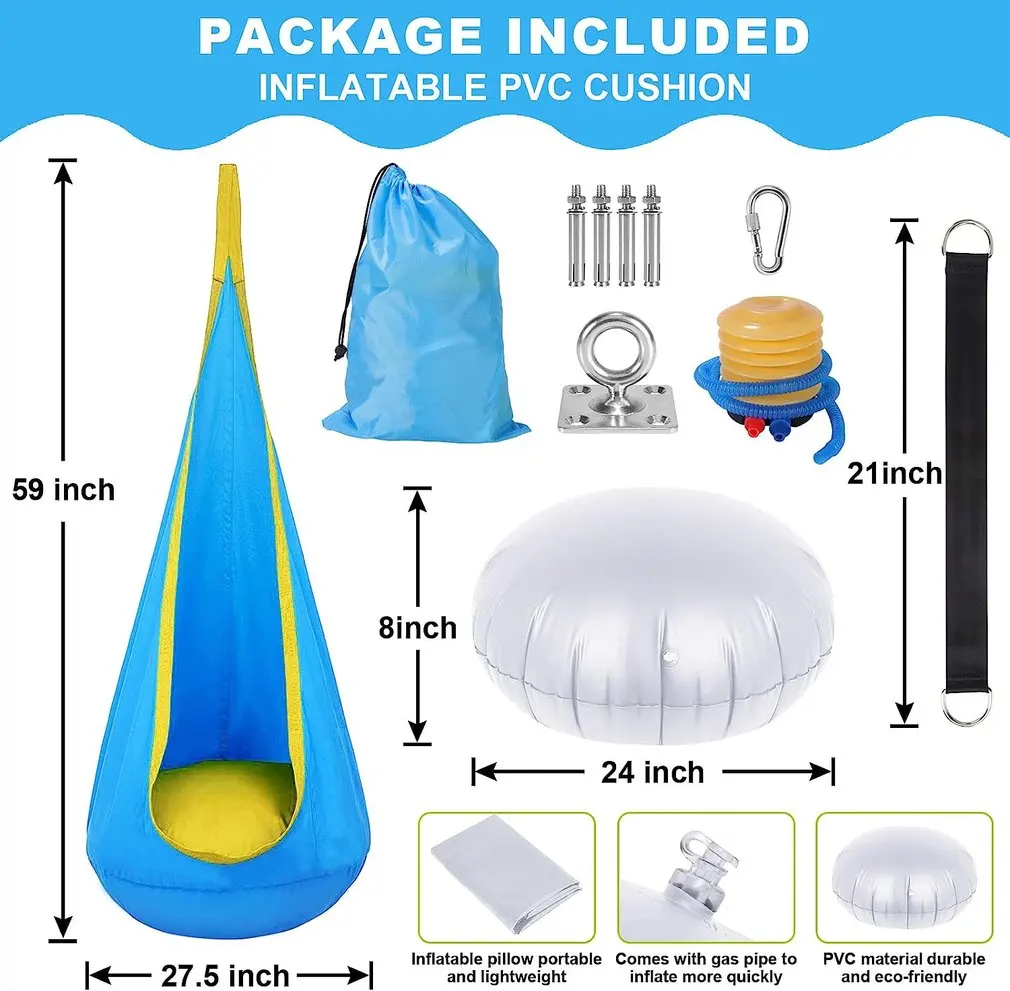 New Children's Hanging Chair Portable Parachute Cloth Swing Bed Indoor Courtyard Model with Inflatable Cushion Hanging Chair