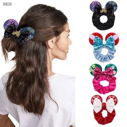 2024 New Castle Fireworks Mouse Ears Velvet Hair Scrunchies Girls Christmas Rope Ponytail Elastic Hairband Hair Accessories