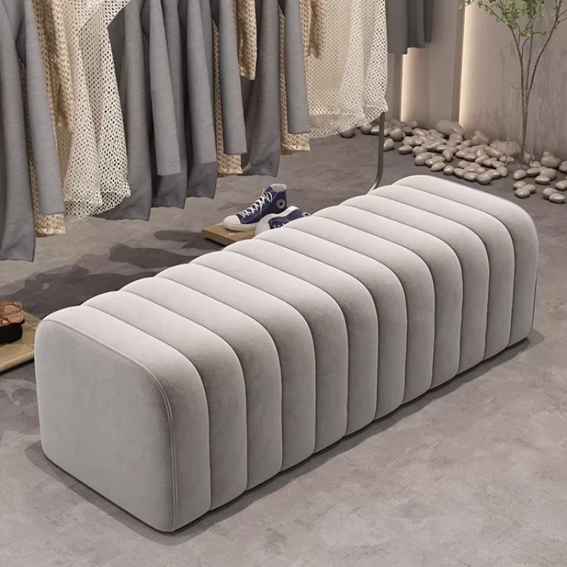 Nordic Makeup Low Stool Furniture Modern Velvet Bed End Bench - Hall Rest Feet Long Sofa Chair Entrance Design Soft Shoe Bench
