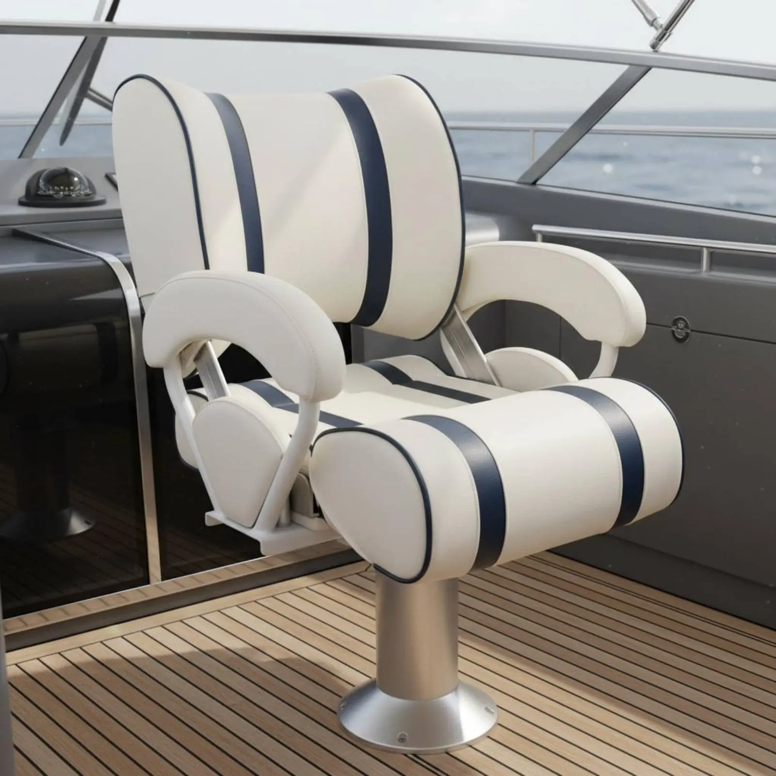 

Yacht Helm Chair Adjustable Backrest Boat Driver Seat Helm Chair Foam Padding Reclining Boat Seat Easy to Install