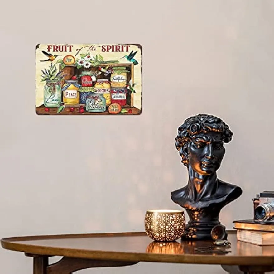 Vintage Tin Metal Sign Fruit of The Spirit Peace Kindness Wall Art 8x12