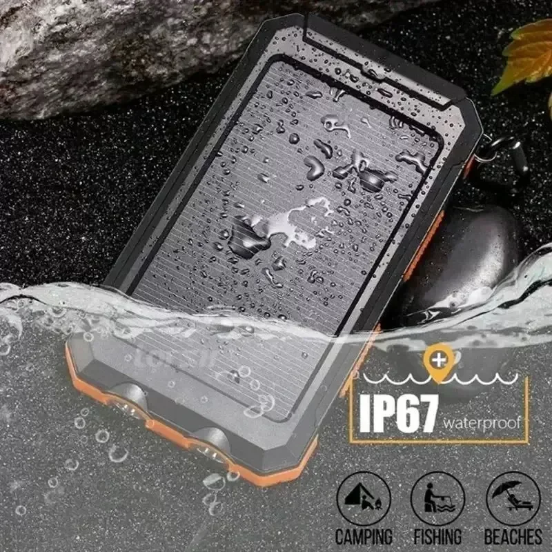 20000mAh Solar Power Bank Outdoor Camping Portable Fast Charger Power Bank Waterproof External Battery Charging with LED Light
