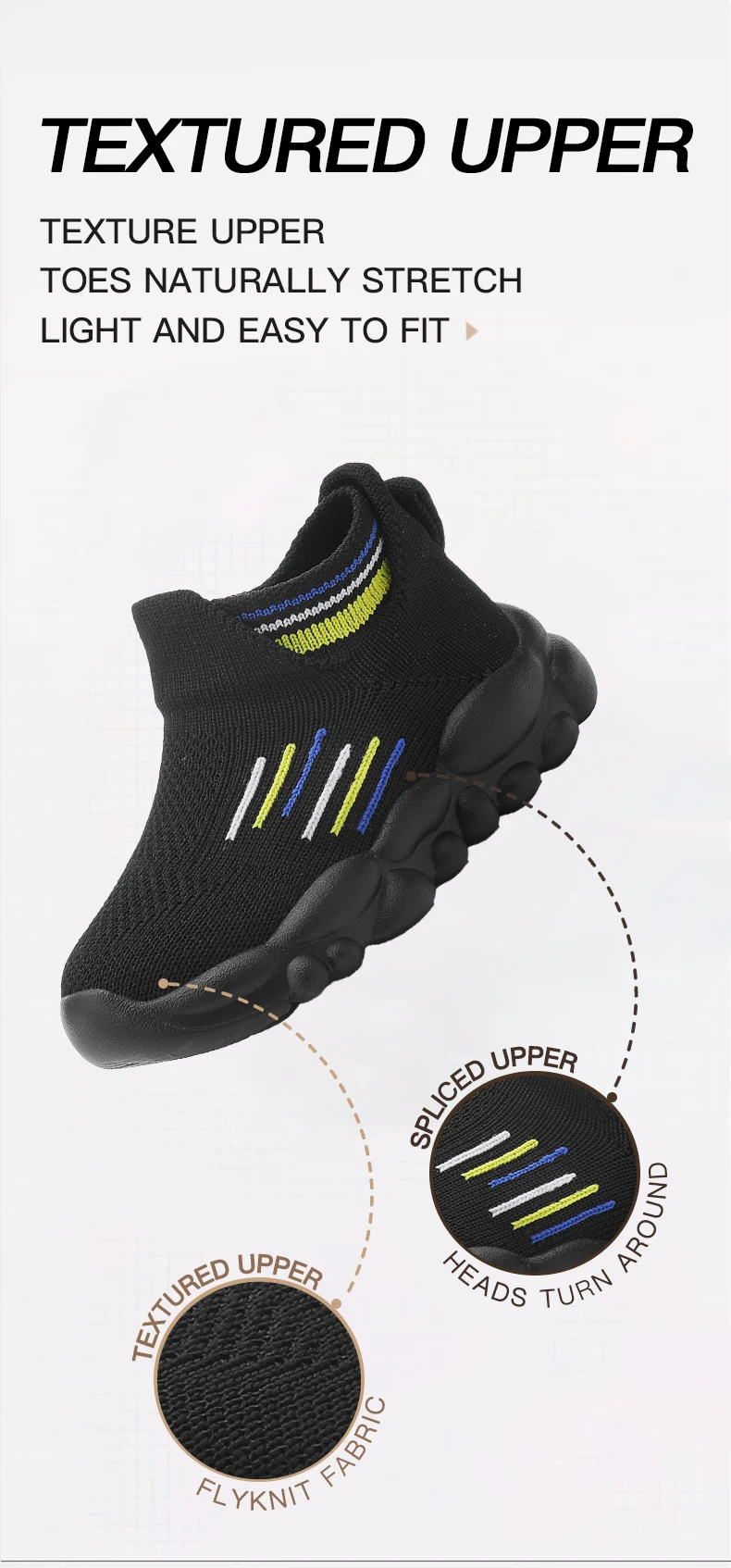 Kinder-Socken-Schuhe, gestrickt, atmungsaktives Mesh, lässige Turnschuhe für Jungen und Mädchen, Sport-Laufsocken, Turnschuhe für 2–6 Jahre, Kinder, Tennis – Detail 4