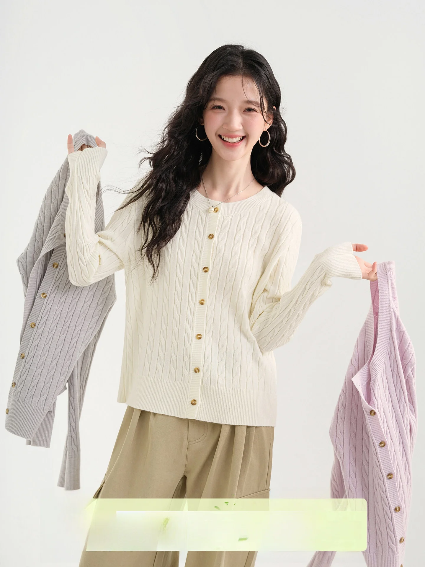 

Muyi round Neck Long Sleeve Knitted Cardigan Women's Style 2026 New Spring Versatile Twisted Knitwear Outerwear Warmth