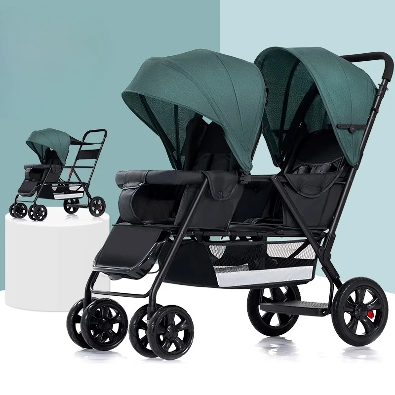 

‌Premium Twin Baby Jogger - Skin-Friendly Fabric, Infinite Recline, Shock Absorption, Anti-Slip Footrest & Large Storage Basket‌