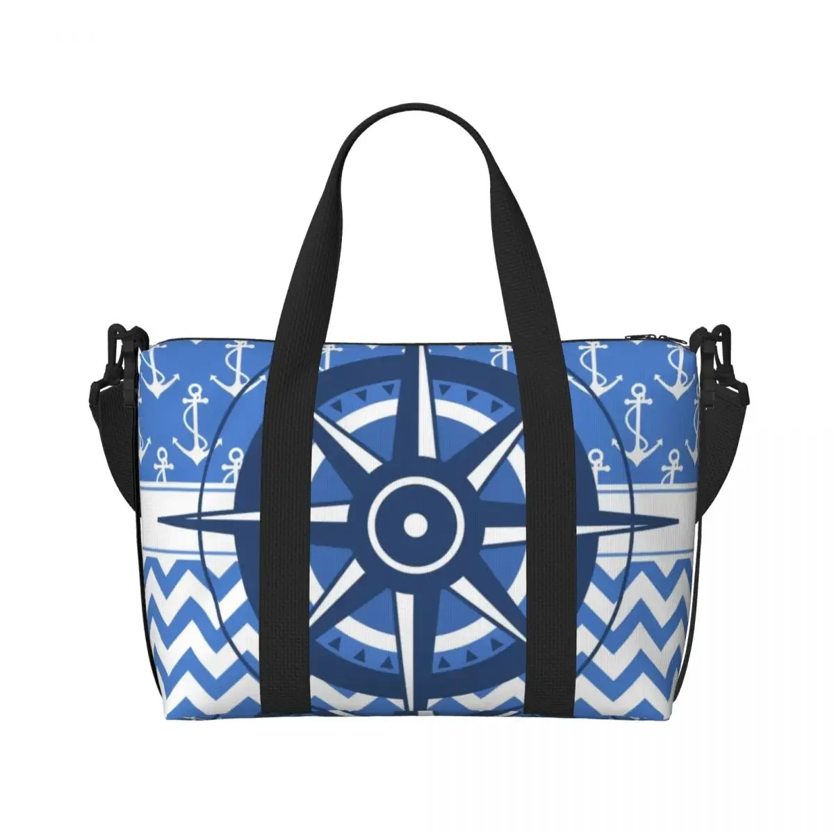 Custom Captain's Compass Tote Bag Women Big Capacity Nautical Anchor Sailing Sailor Gym Beach Travel Bags