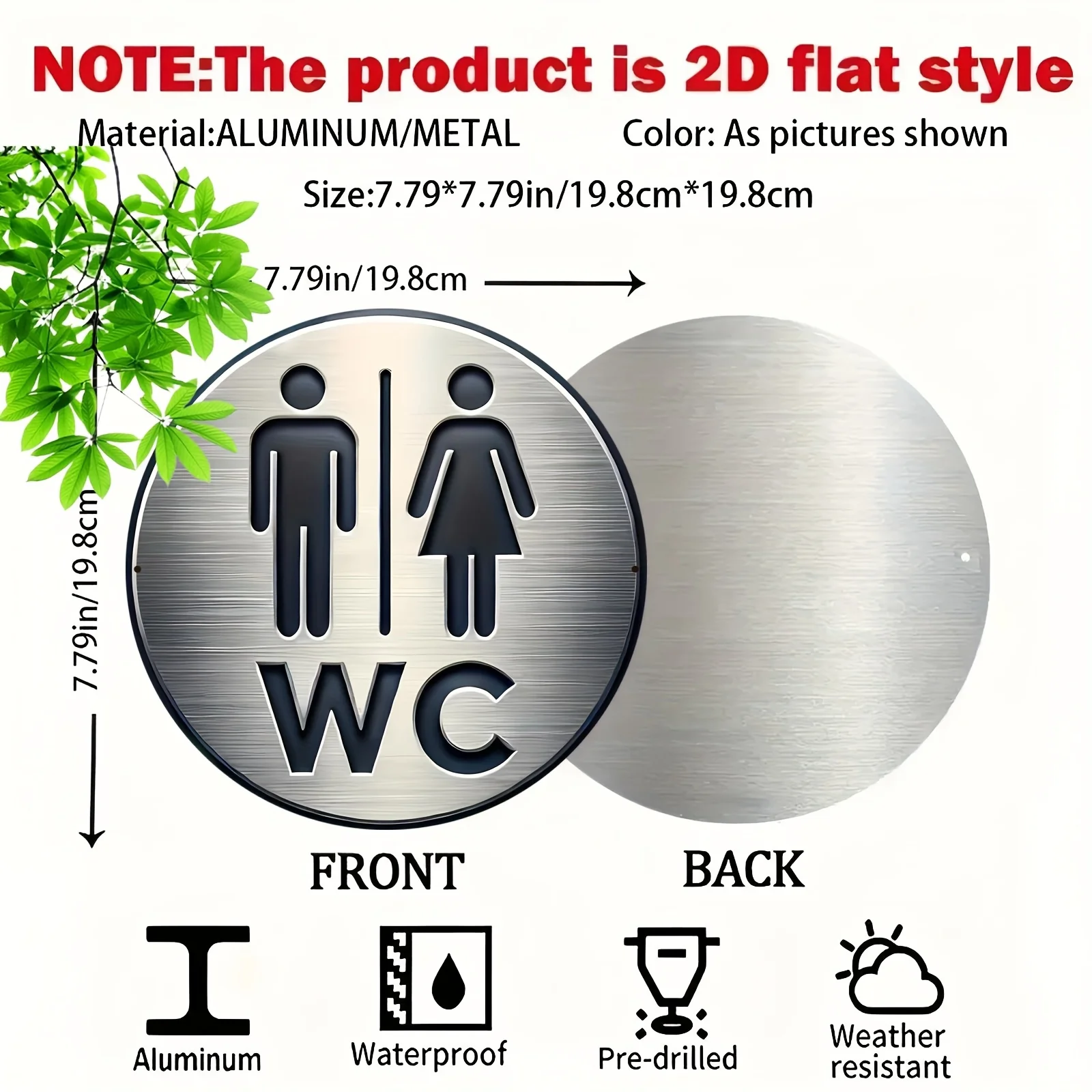 Modern Neutral Restroom Metal Sign 2D Flat, Sturdy Round Toilet Door Decor, Easy to Install, Practical Ornament & Gift.