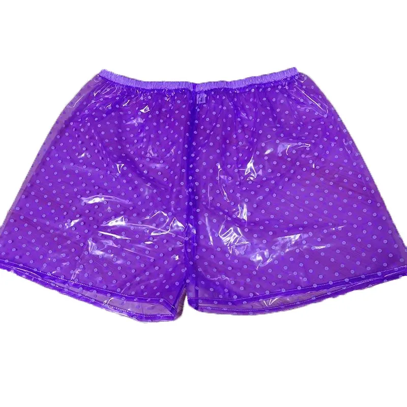 Transparent Dotted Mens Couples PVC Boxer Shorts See Through Soft Silent Plastic Film Beach Bottoms Lightweight Sexy Inner Wear