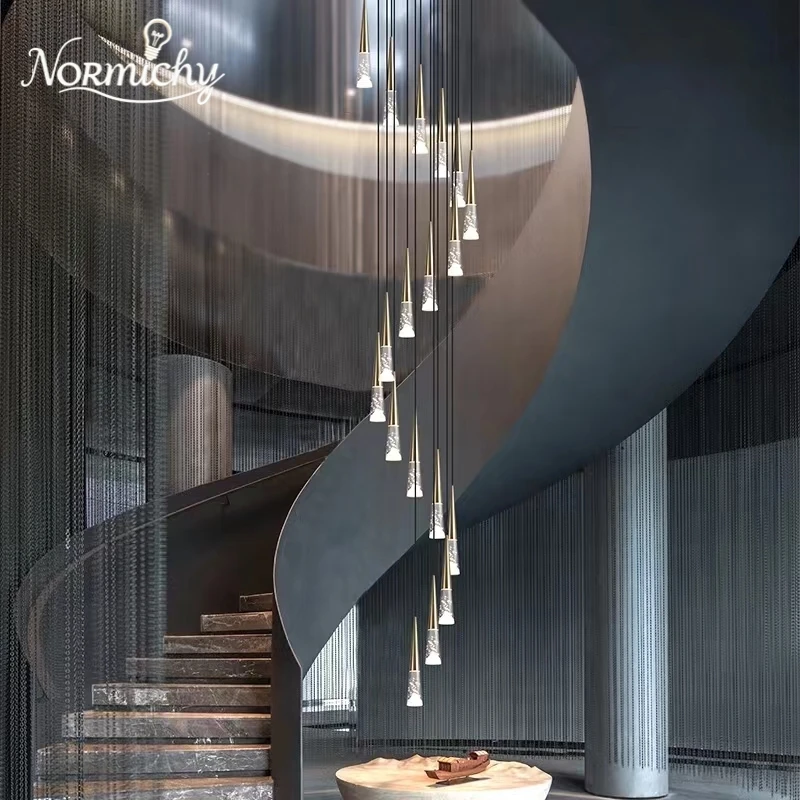 

Подвесной светильник для лестницы в скандинавском стиле, подвесной светильник с кристаллами Цзиншана, вилла с пустой гостиной, спиральная лестница