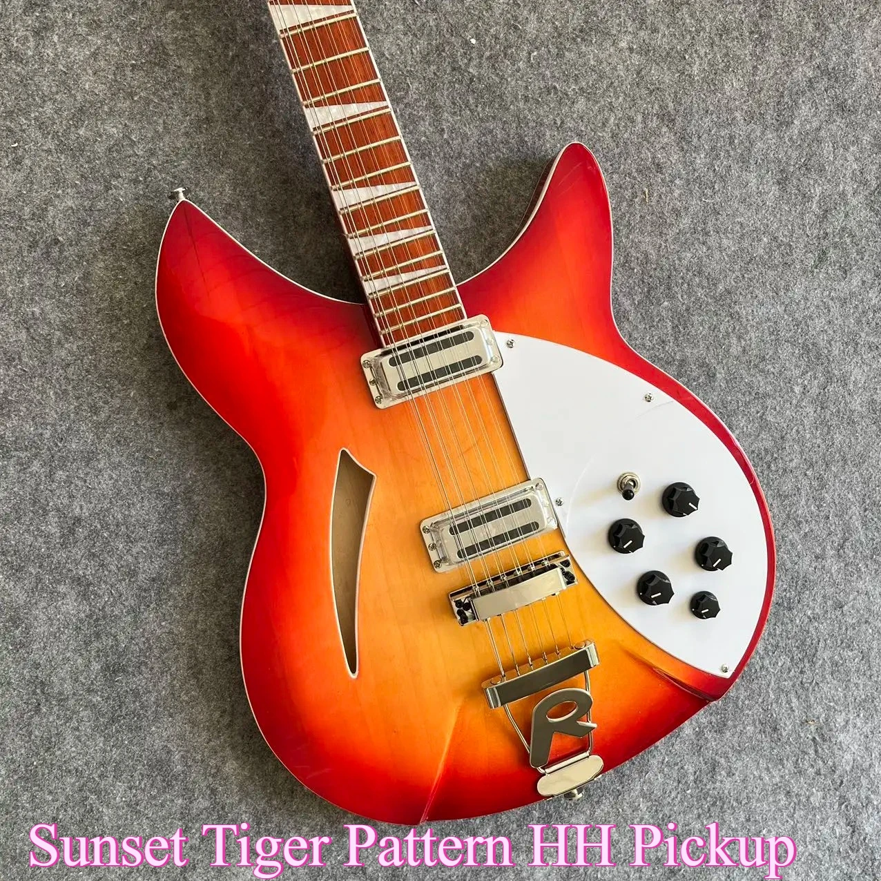 12 Strings 360 Electric Guitar Sunset Tiger Pattern HH Pickup British Retro Rock Surfing Rock Performance Artifact Free Shipping