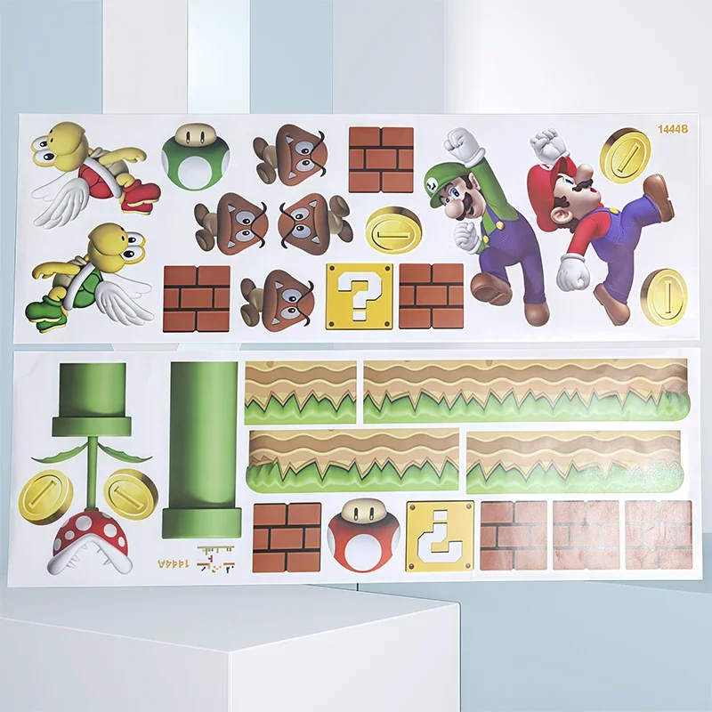 2 uds Super juego Mario Bros pegatinas de pared de fiesta figuras de Anime lindas extraíbles para dormitorio sala de estar jardín de infantes regalo para niños
