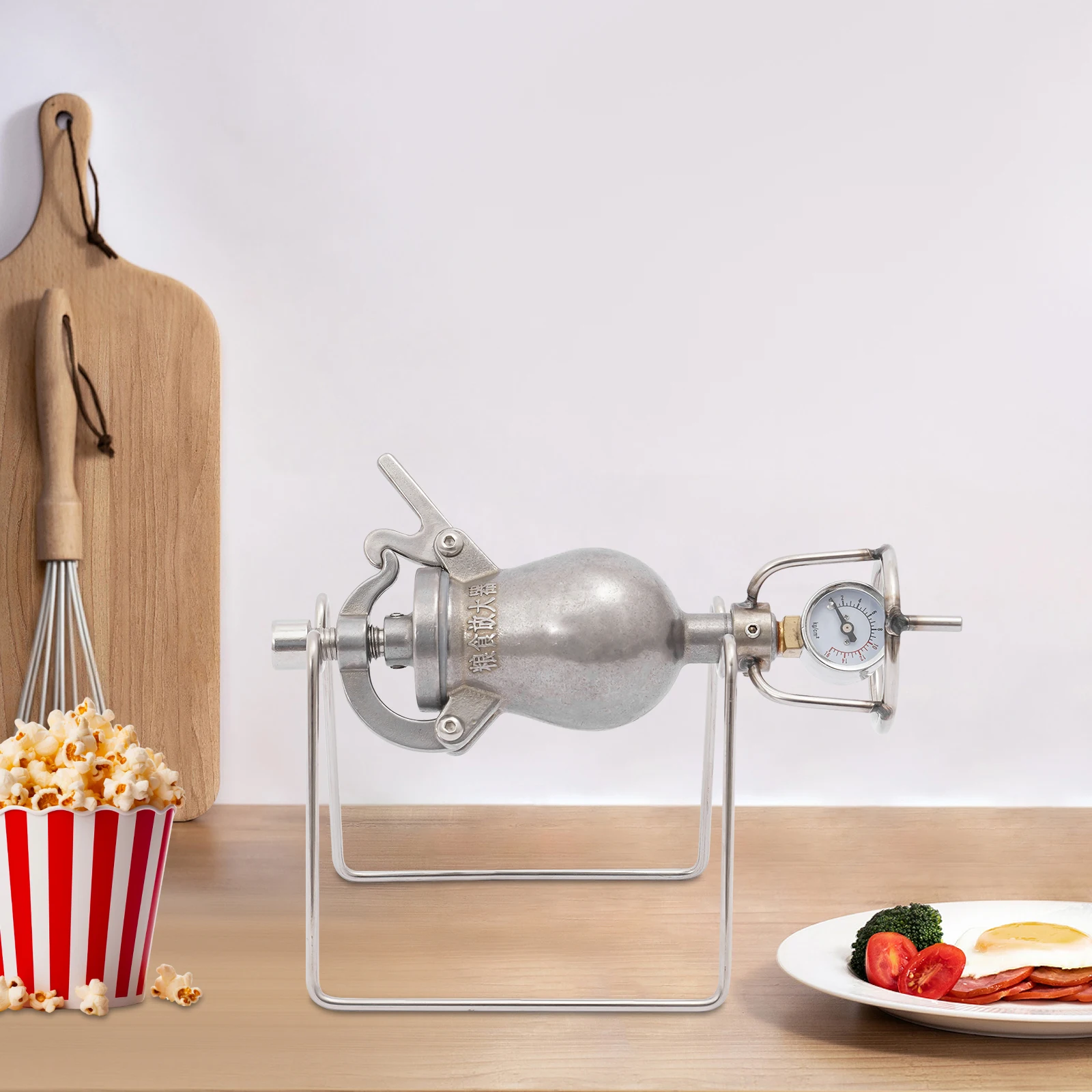 Hand Popcorn Maker, Stainless Steel Manual Popcorn Machine with Pressure Gauge, Oil-Free Mini Popcorn Popper for Home Movie Nights, Parties & Gifts, 5.25 lbs