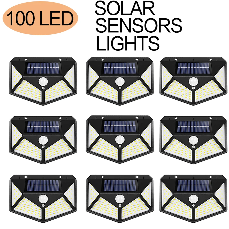 

Nice 100 LED 2/4/8/9PCS Outdoor Solar Wall Light Solar Lamp Waterproof Motion Sensor Solar Powered Street Light For Garden Decor