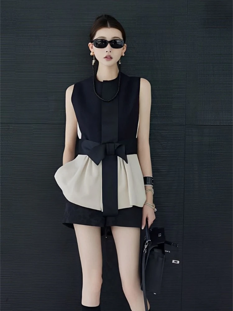 

French Small Fragrance Matching Sets O Neck Sleeveless Patchwork Tops High Waist Shorts Summer Elegant Design Women's Clothing