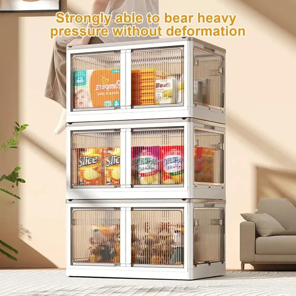 Folding Storage Bins Stackable Storage Box Wardrobe Clothes Storage Box Toy Snack Storage Cabinet Household Plastic Storage Box
