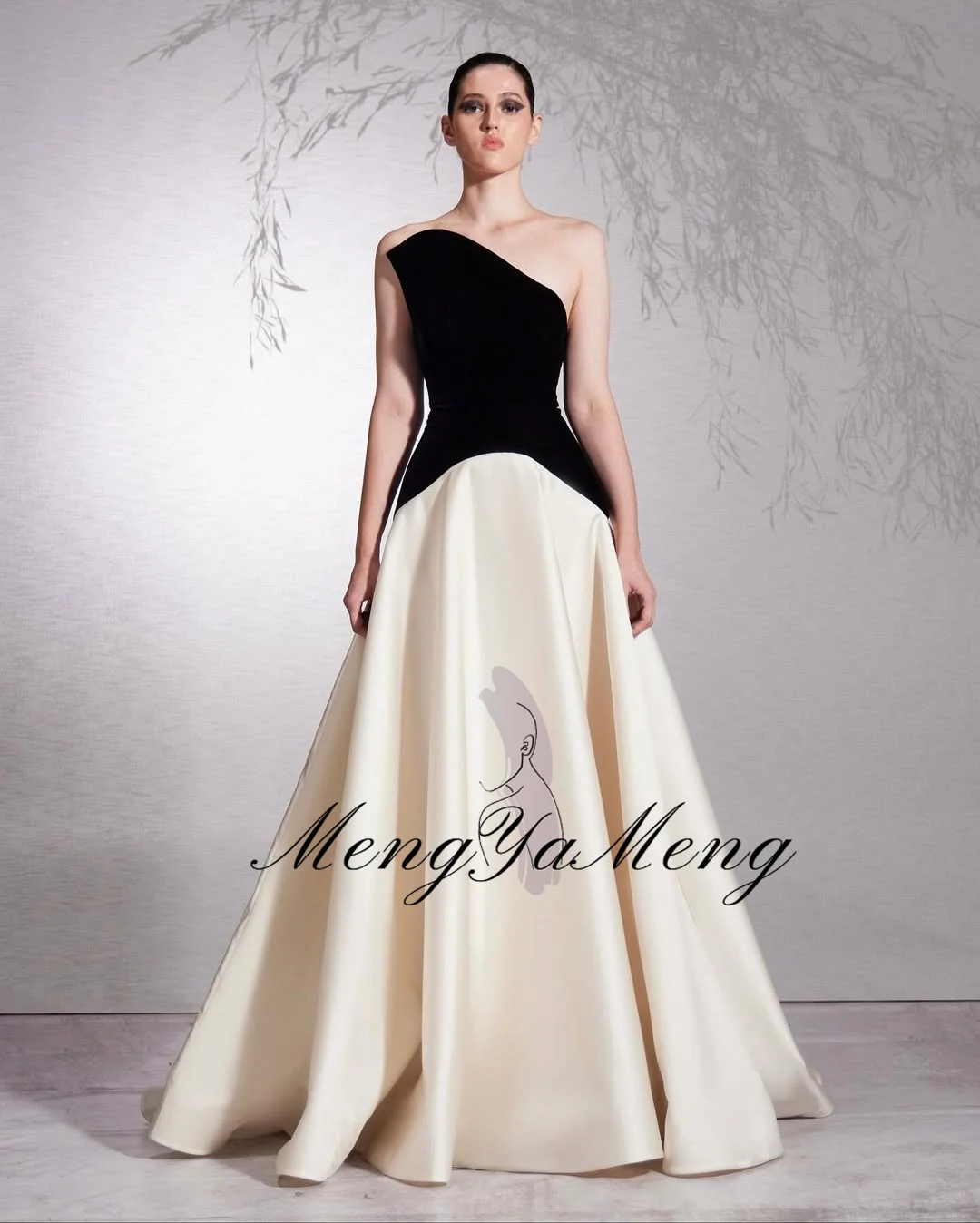 ZHUISHU فستان سهرة أسود وكريمي بدون حمالات في المملكة العربية السعودية دبي فساتين حفلة موسيقية طويلة مخصصة على شكل حرف A بدون أكمام فساتين مناسبات رسمية #3